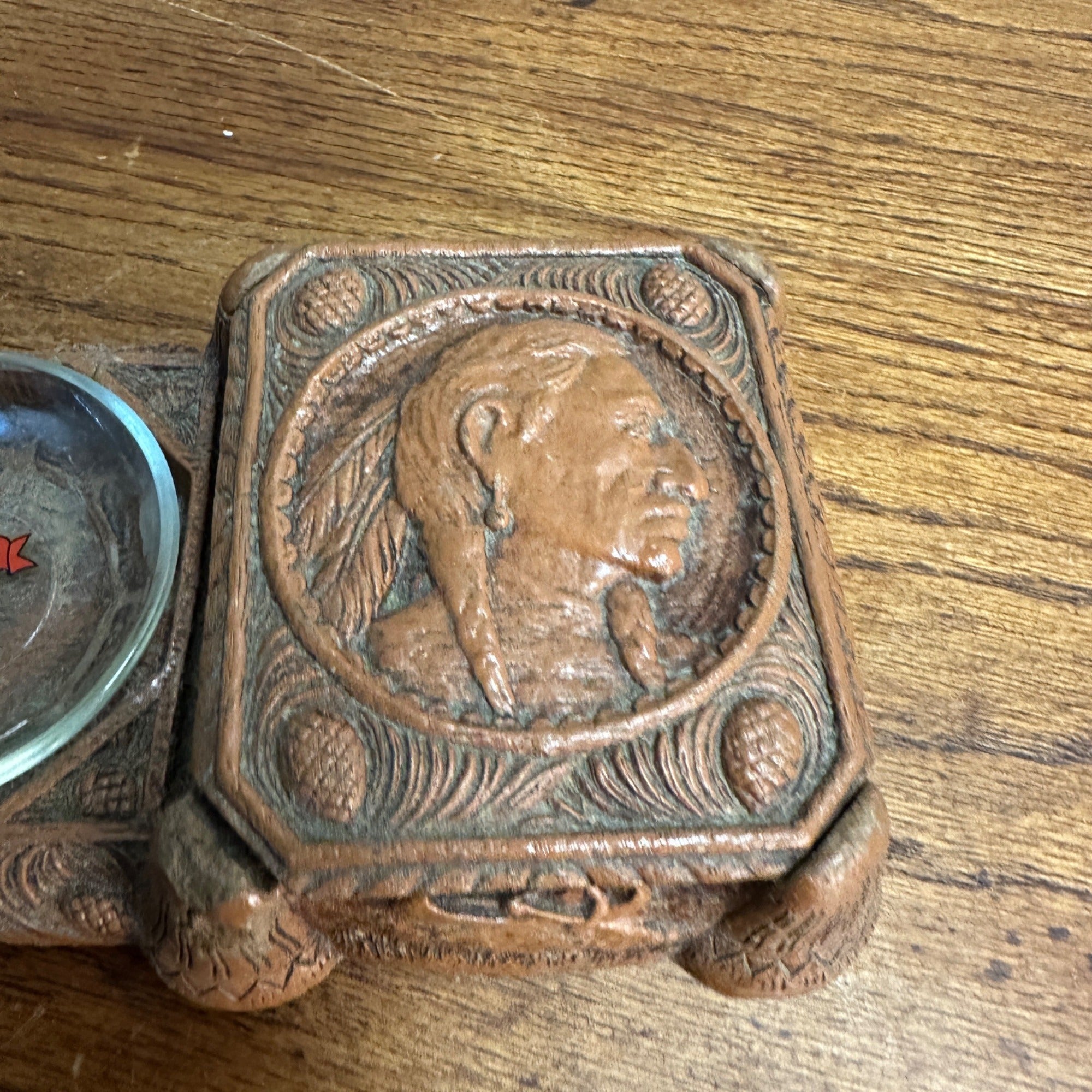 Syroco Style Art Deco Box Cigarette Case Ashtray Native American Okoboji Iowa
