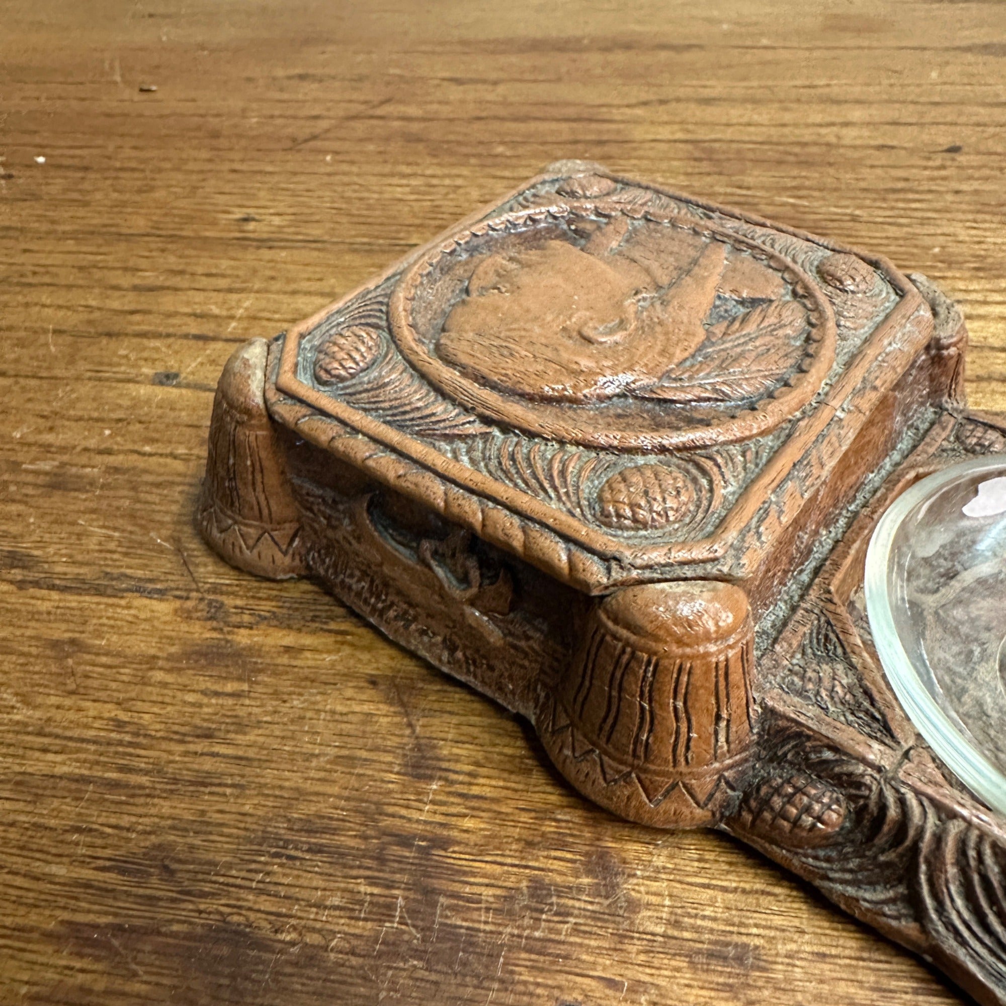 Syroco Style Art Deco Box Cigarette Case Ashtray Native American Okoboji Iowa