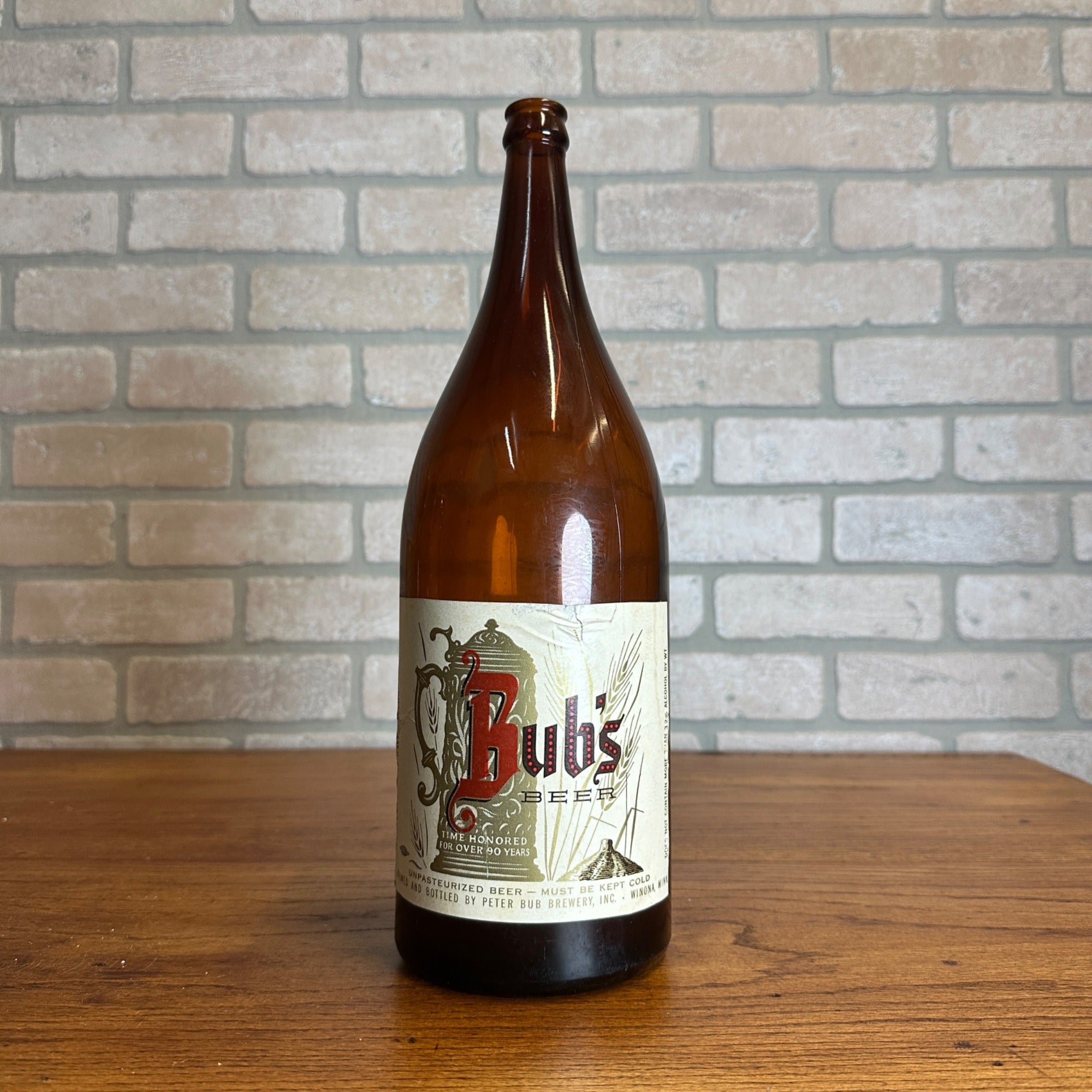 Vintage Bub's Beer Winona Minnesota Peter Bub Brewery Half Gallon Beer Picnic Bottle