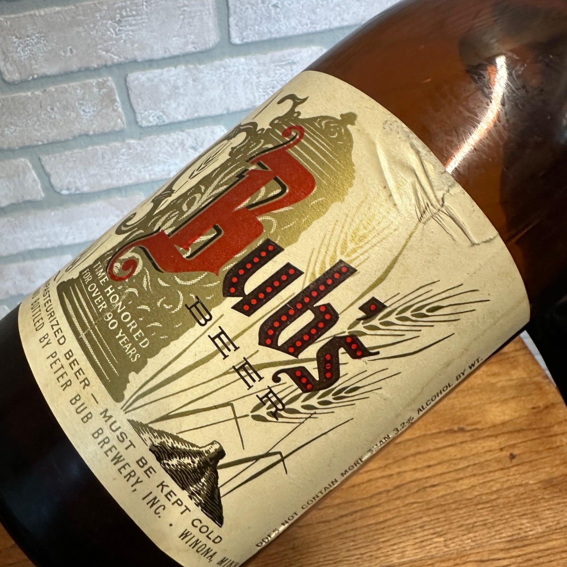 Vintage Bub's Beer Winona Minnesota Peter Bub Brewery Half Gallon Beer Picnic Bottle