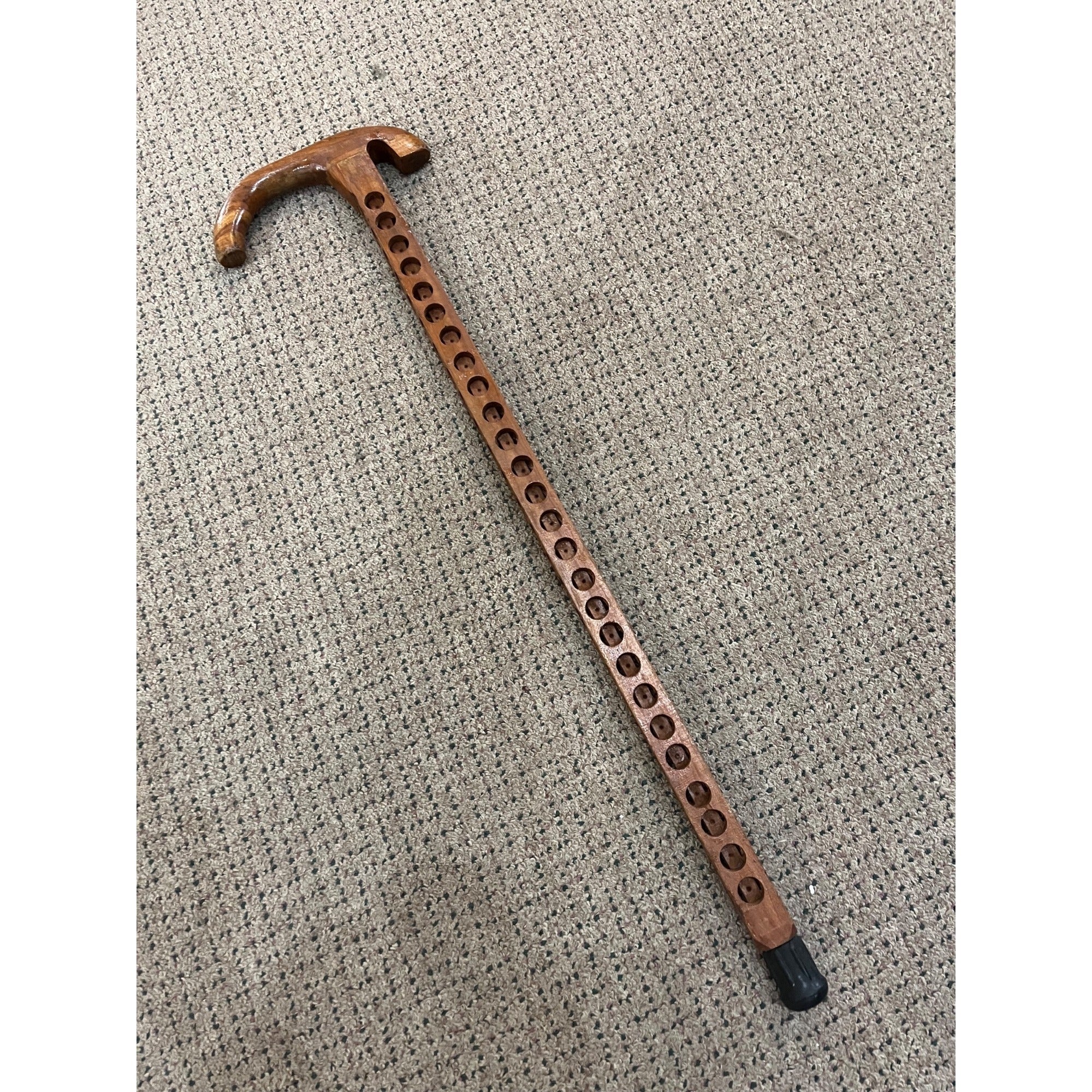 Vintage Wood Walking Cane Stick Unique for Medallions / Tokens Buttons 33.5"