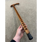 Vintage Wood Walking Cane Stick Unique for Medallions / Tokens Buttons 33.5"