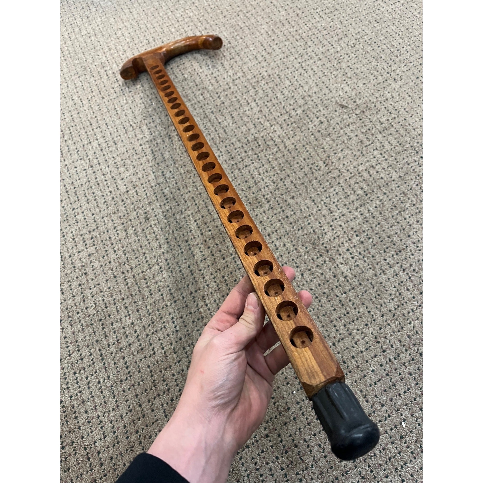 Vintage Wood Walking Cane Stick Unique for Medallions / Tokens Buttons 33.5"
