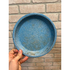 Antique Primitive Light Blue and White Swirl Enamel Graniteware Round Pie Pan/ Baking Dish/ Farmhouse Decor
