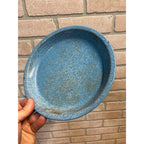 Antique Primitive Light Blue and White Swirl Enamel Graniteware Round Pie Pan/ Baking Dish/ Farmhouse Decor