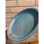 Antique Primitive Light Blue and White Swirl Enamel Graniteware Round Pie Pan/ Baking Dish/ Farmhouse Decor