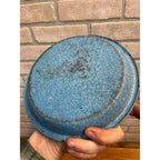 Antique Primitive Light Blue and White Swirl Enamel Graniteware Round Pie Pan/ Baking Dish/ Farmhouse Decor