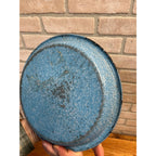 Antique Primitive Light Blue and White Swirl Enamel Graniteware Round Pie Pan/ Baking Dish/ Farmhouse Decor
