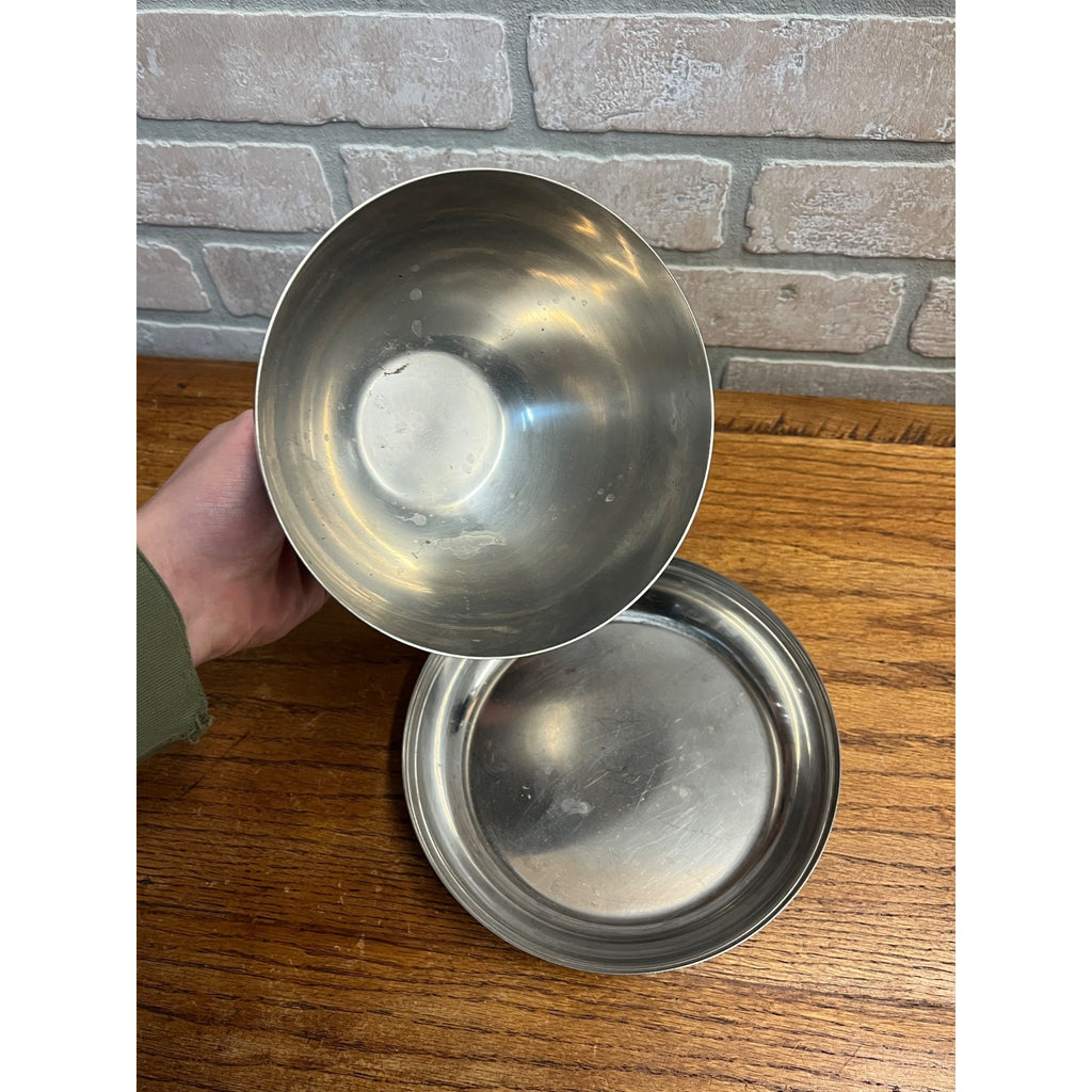 Vintage 1960s Stainless Teak Wood Dome Lid Serving Tray MCM Danish Preferred 18/8