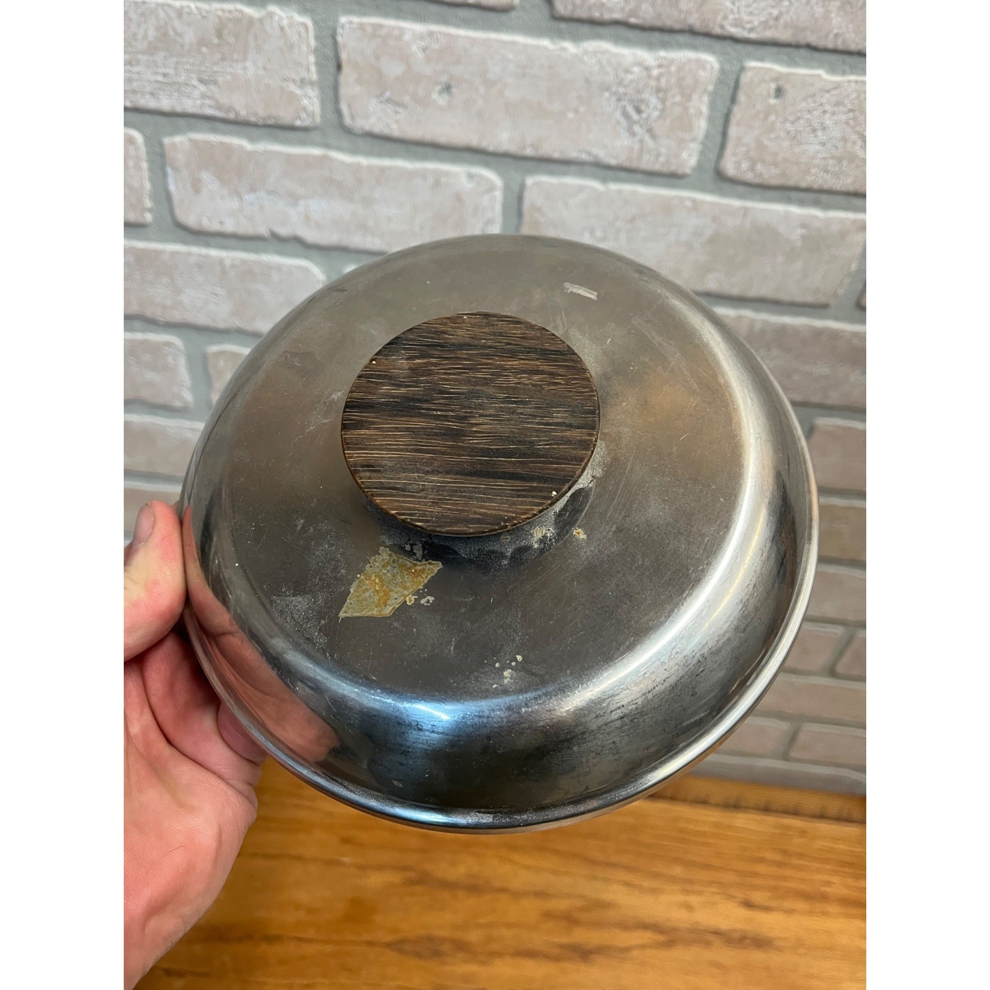Vintage 1960s Stainless Teak Wood Dome Lid Serving Tray MCM Danish Preferred 18/8