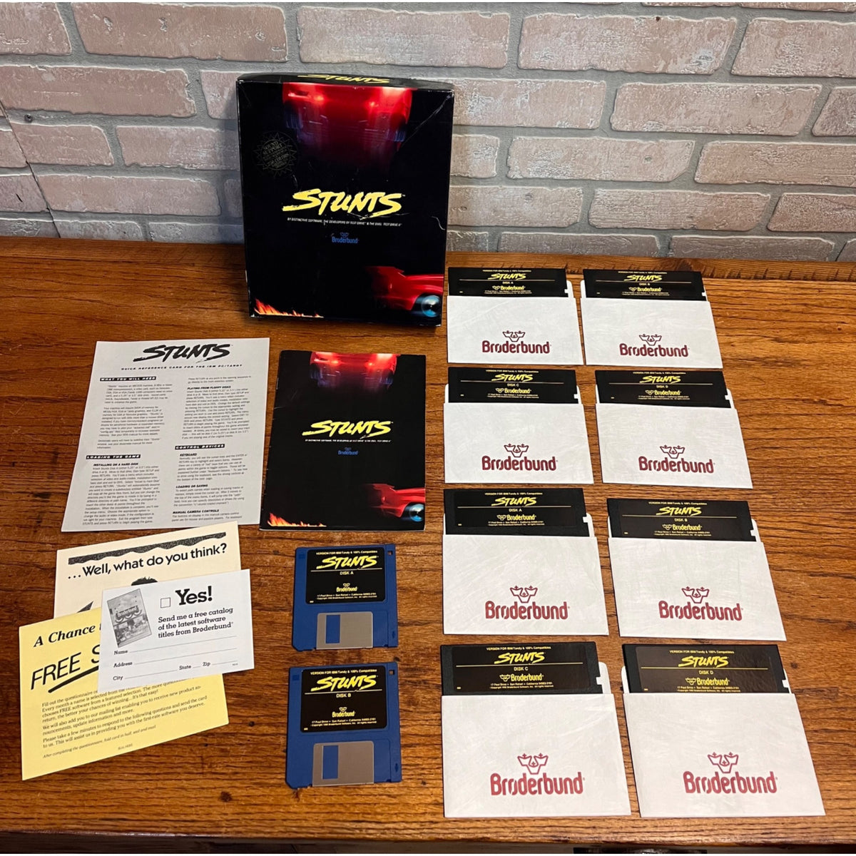 Stunts PC DOS Big Box 1990 Broderbund CIB 3.5 & 5.25 Floppy Disks Complete