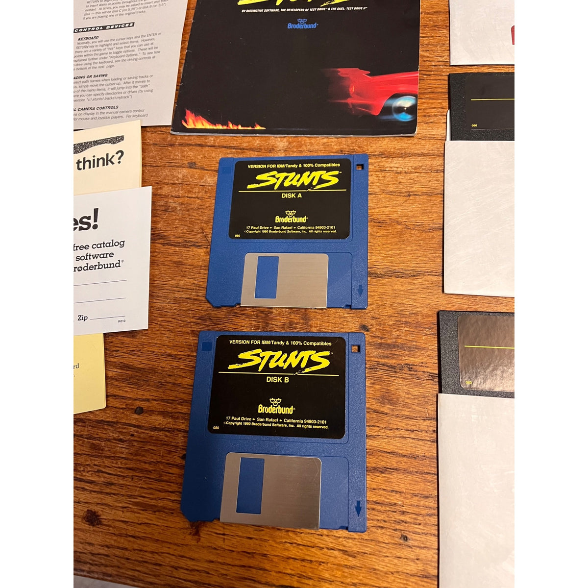 Stunts PC DOS Big Box 1990 Broderbund CIB 3.5 & 5.25 Floppy Disks Complete