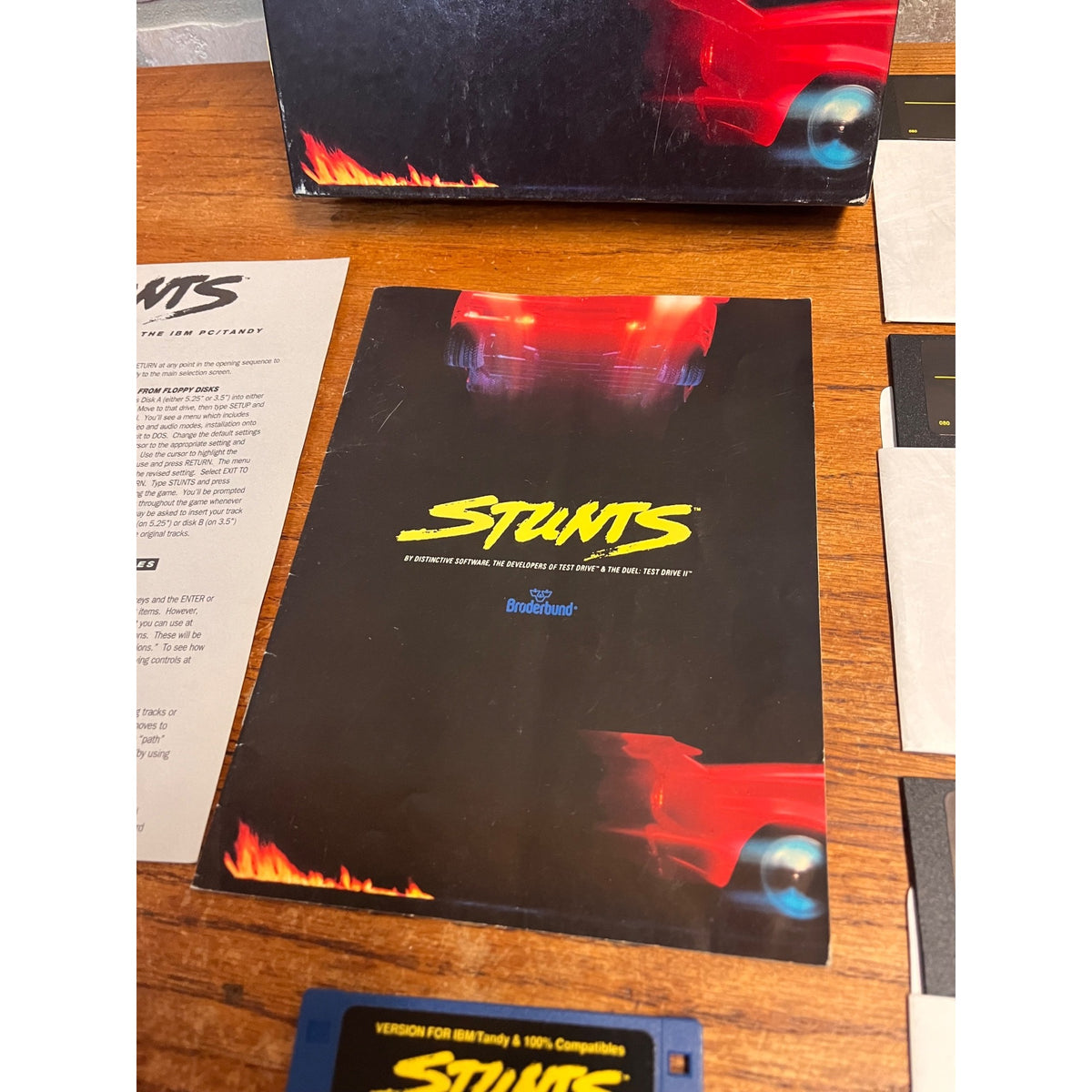 Stunts PC DOS Big Box 1990 Broderbund CIB 3.5 & 5.25 Floppy Disks Complete