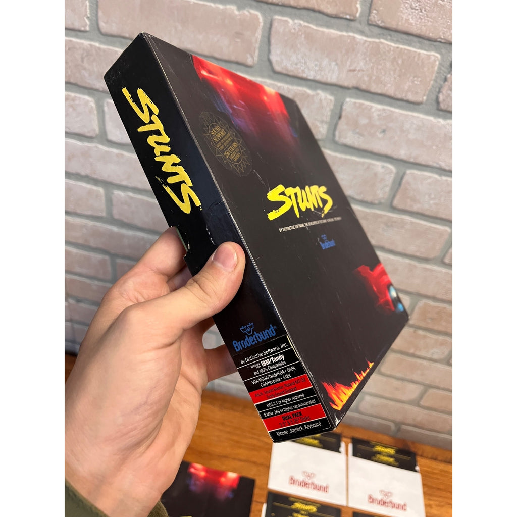 Stunts PC DOS Big Box 1990 Broderbund CIB 3.5 & 5.25 Floppy Disks Complete
