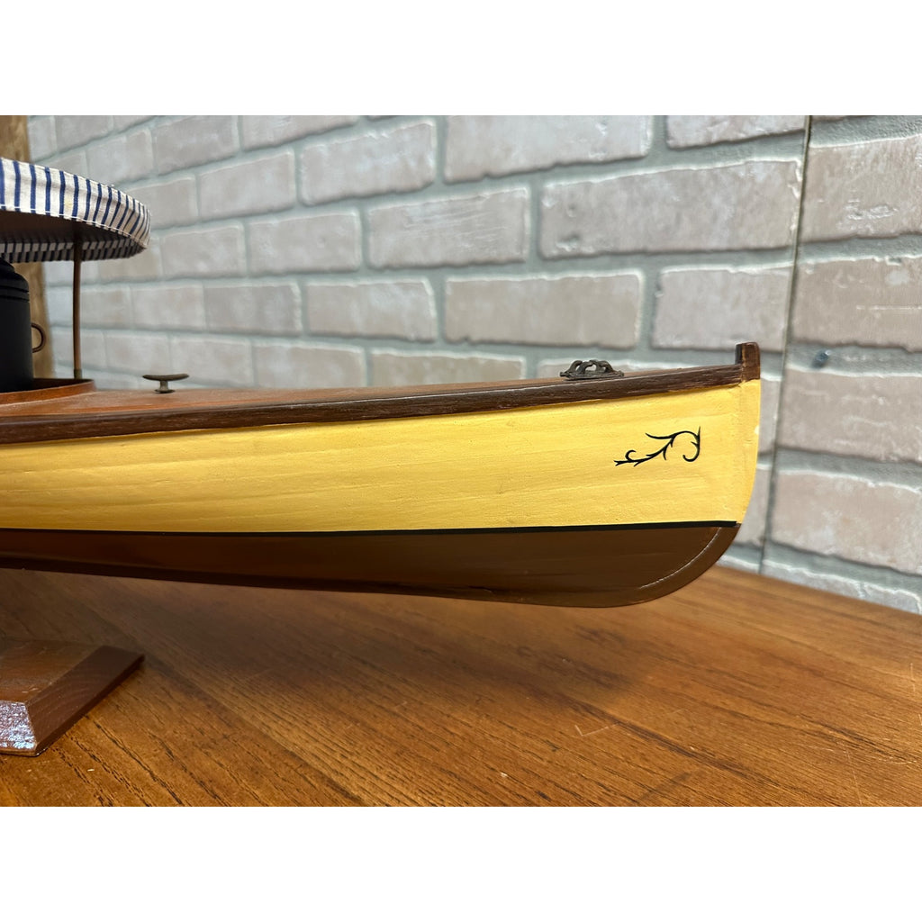Vintage Wisconsin Mississippi River Wooden Boat Model Wood Ship w/ Stand
