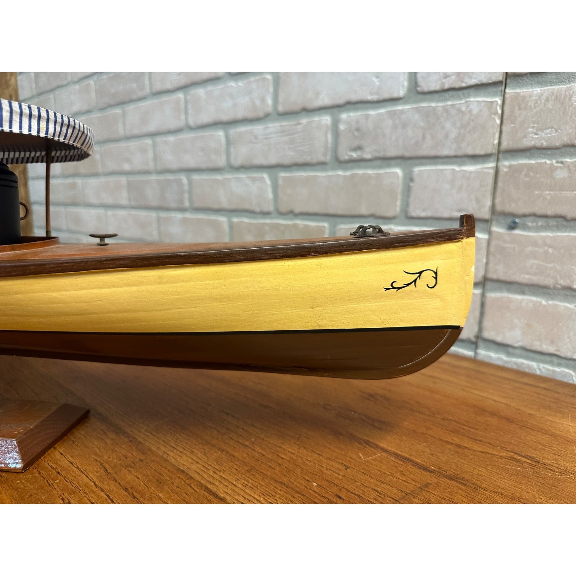 Vintage Wisconsin Mississippi River Wooden Boat Model Wood Ship w/ Stand