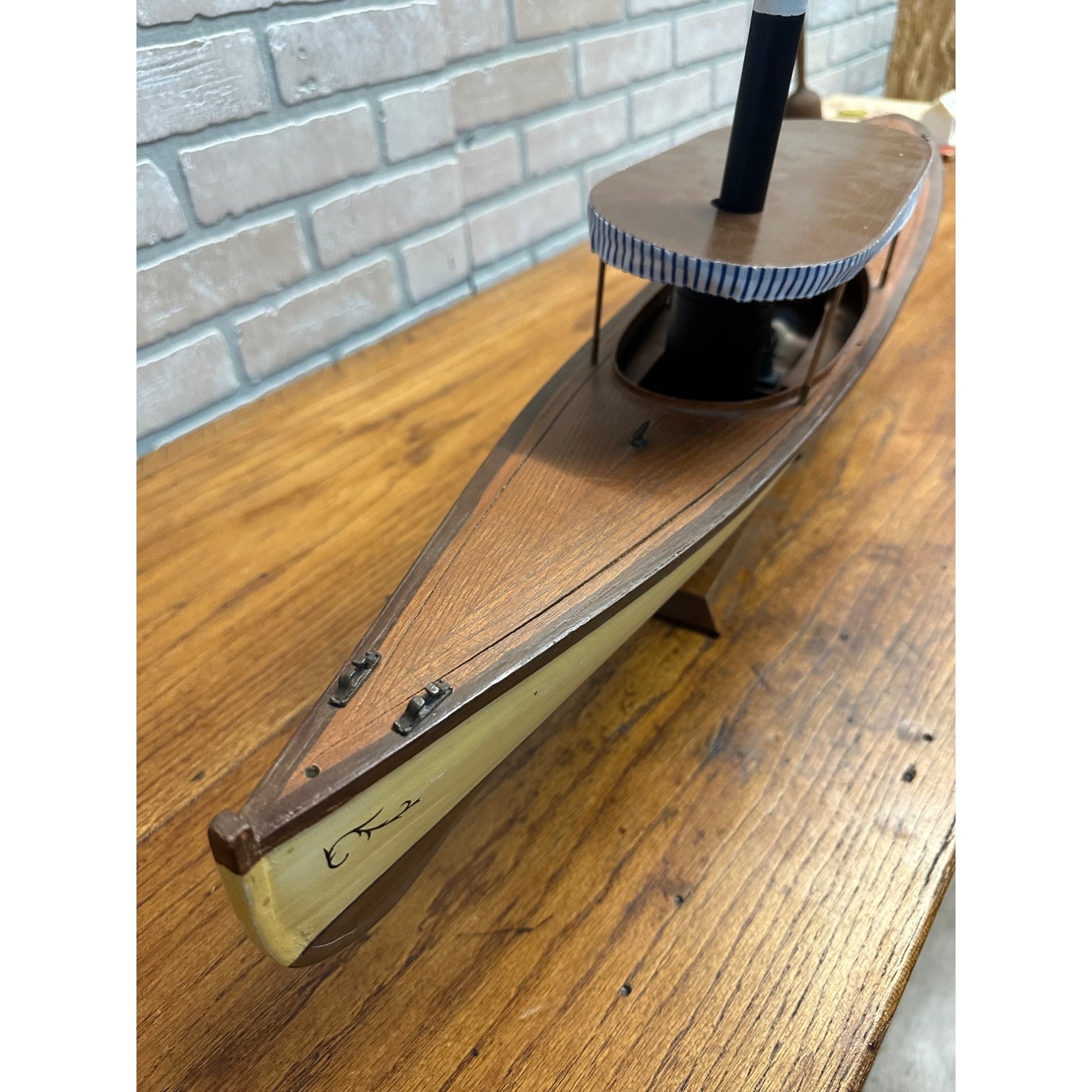 Vintage Wisconsin Mississippi River Wooden Boat Model Wood Ship w/ Stand