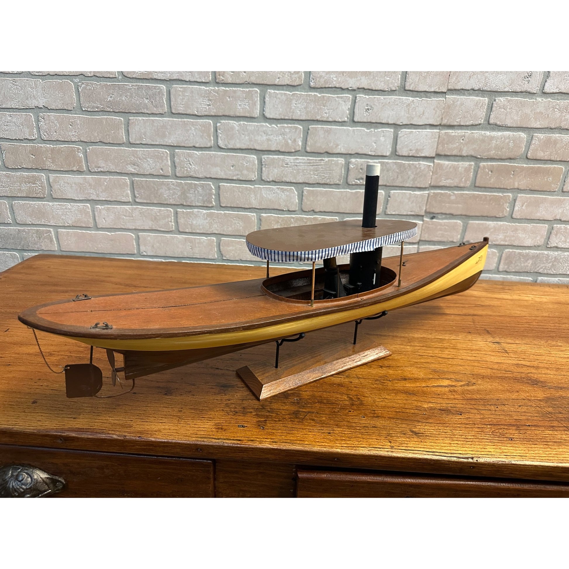 Vintage Wisconsin Mississippi River Wooden Boat Model Wood Ship w/ Stand
