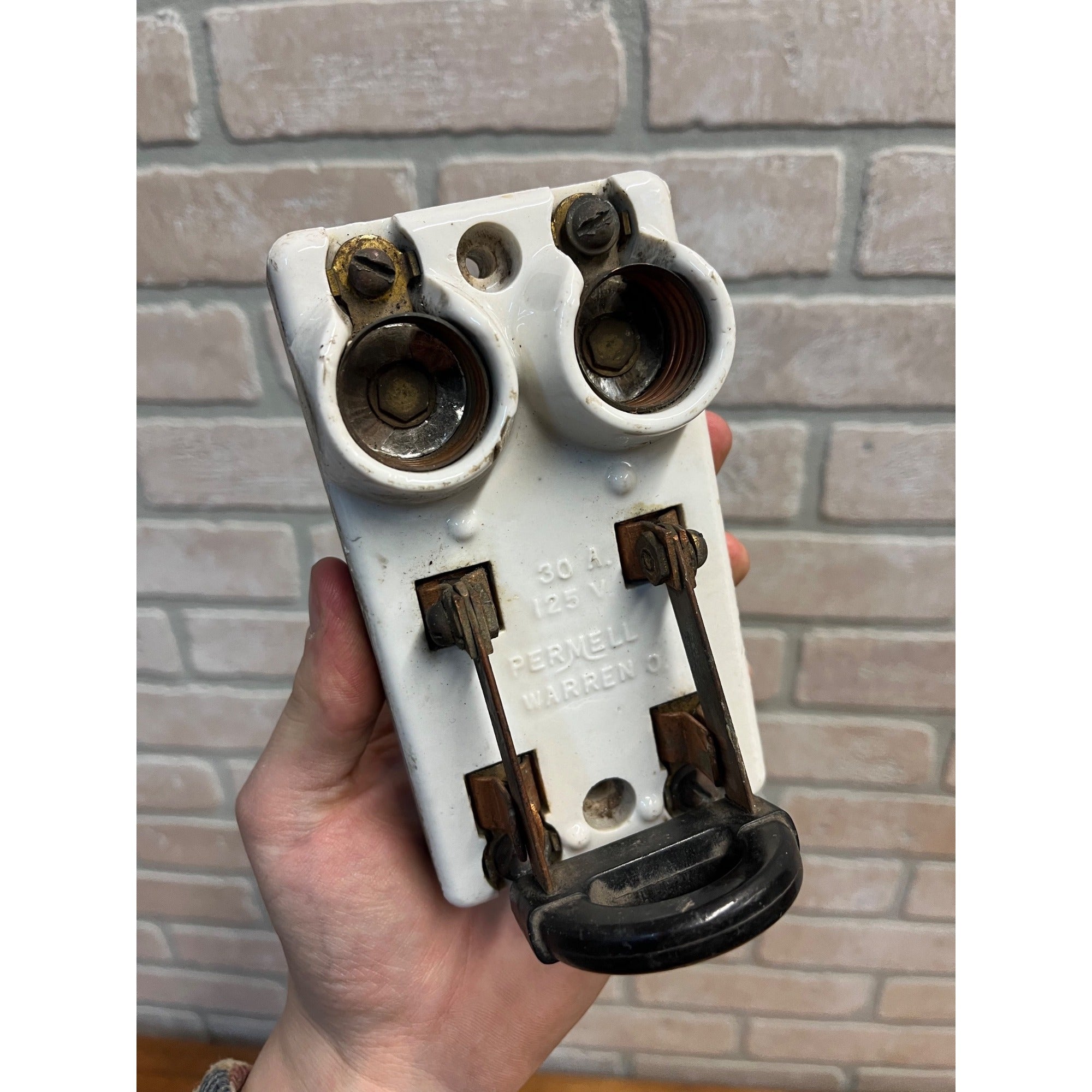 Antique Porcelain Double Pole Plug Fuse Knife Throw Switch - Permel Warren OH