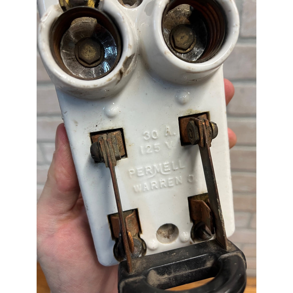 Antique Porcelain Double Pole Plug Fuse Knife Throw Switch - Permel Warren OH