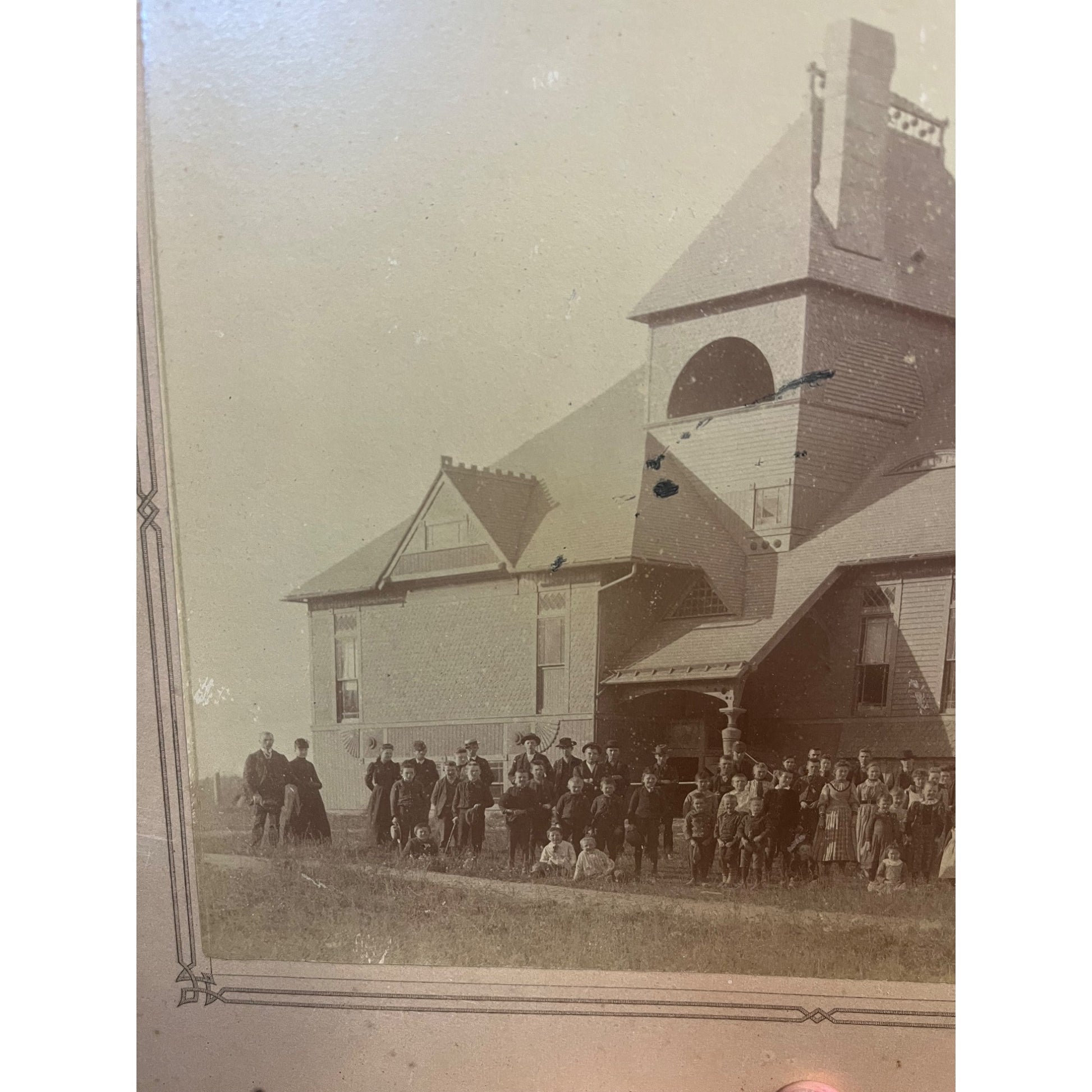 Antique Schoolhouse Building w/ Children Elementary or High School - Wisconsin? Photograph