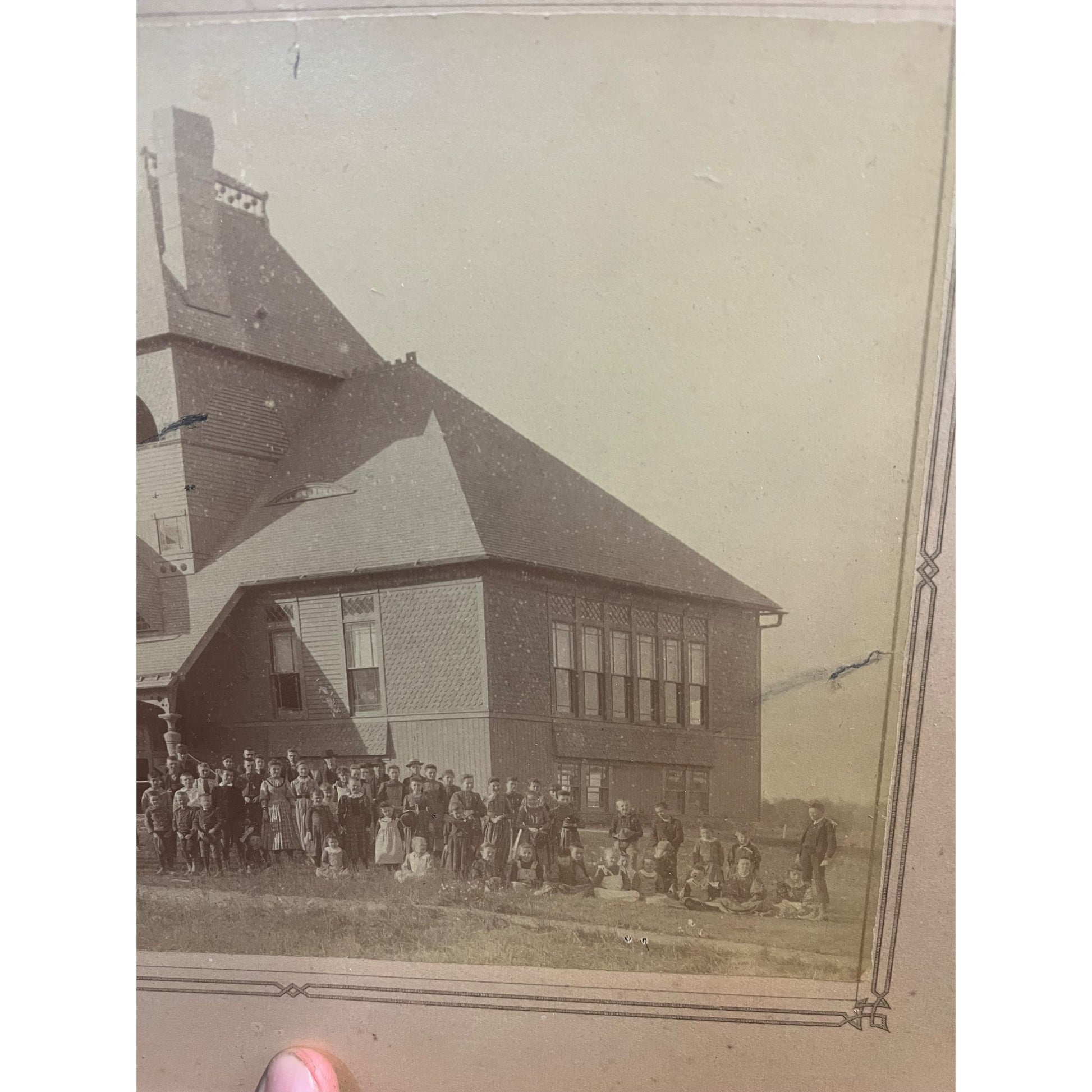 Antique Schoolhouse Building w/ Children Elementary or High School - Wisconsin? Photograph