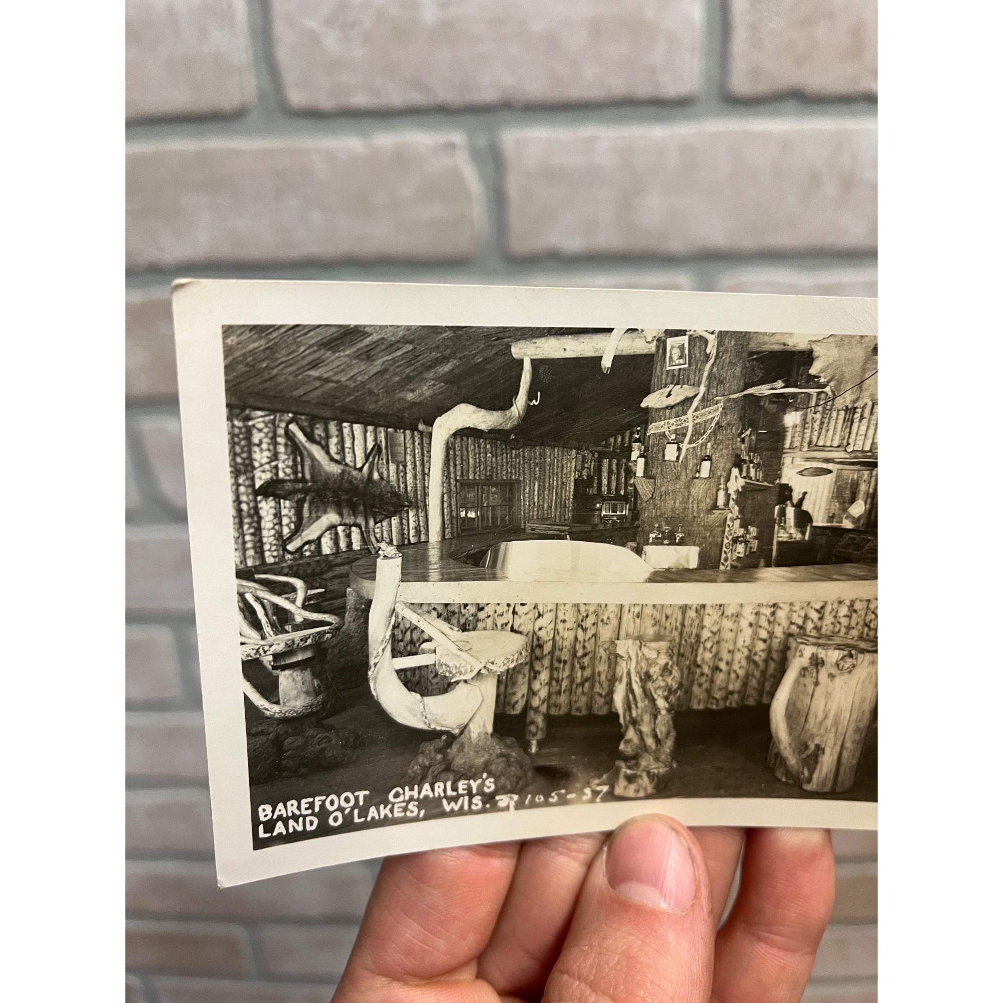 Vintage Postcard RPPC Barefoot Charley's Bar - Land O' Lakes Wisconsin WI