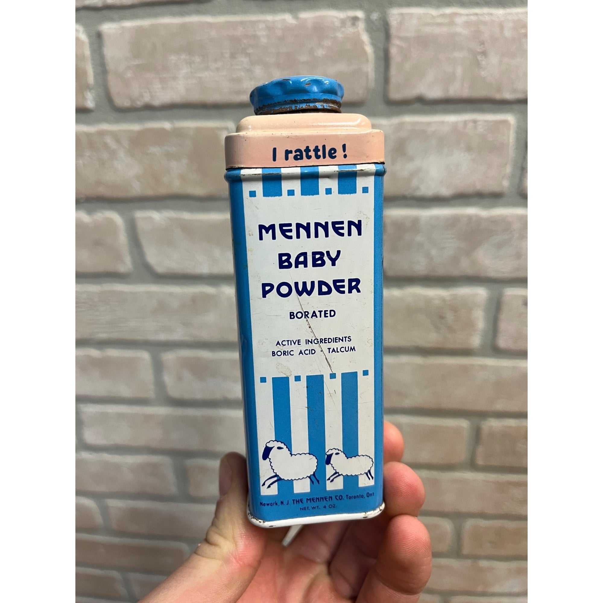 Vintage Mennen Baby Powder Tin That Rattles 4oz Advertising