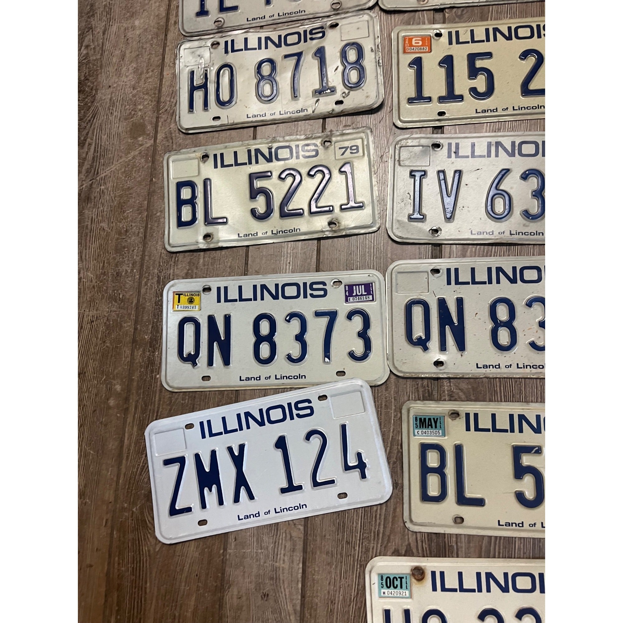Vintage Large Lot (22) Illinois License Plates 1980s Blue / White Land of Lincoln