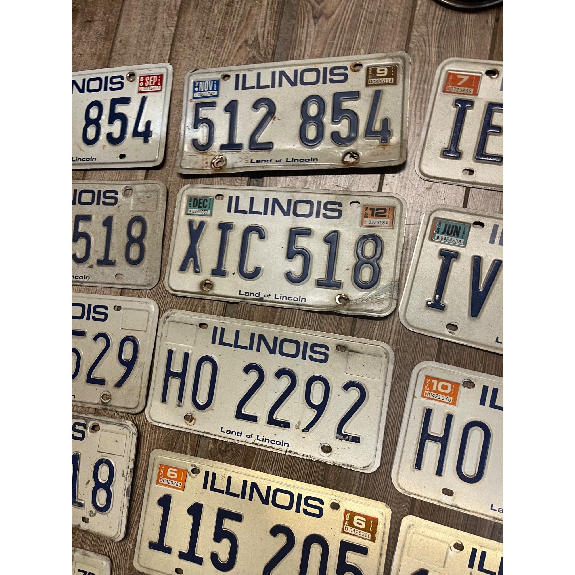 Vintage Large Lot (22) Illinois License Plates 1980s Blue / White Land of Lincoln