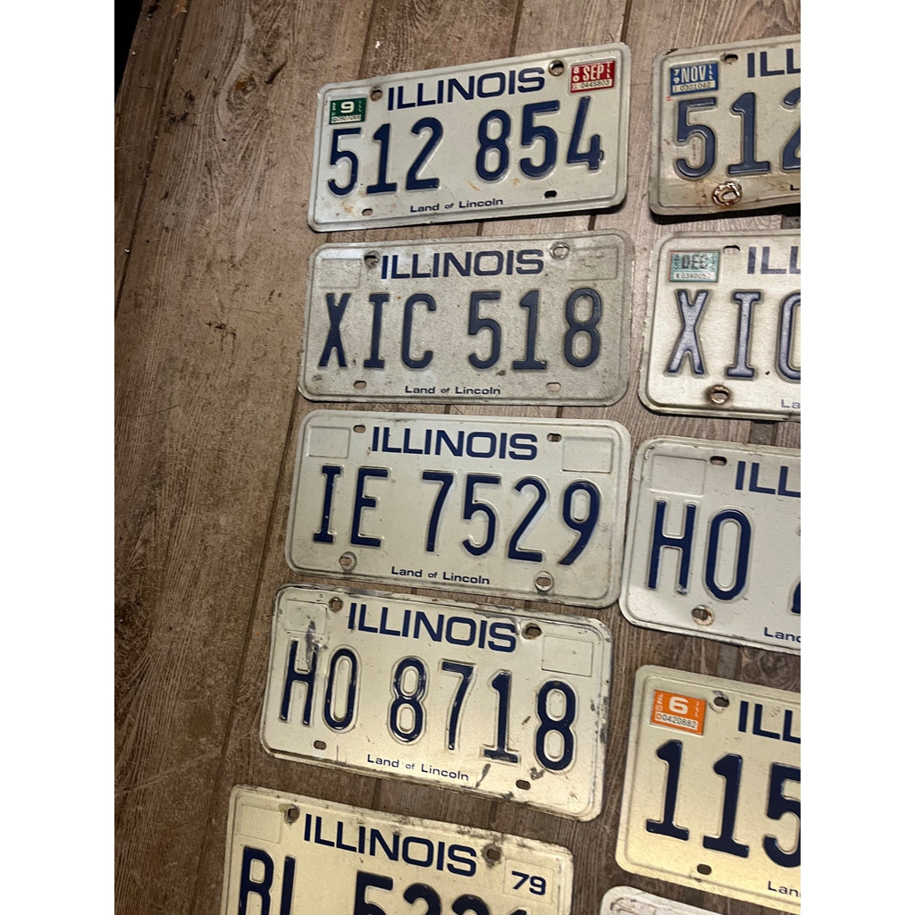 Vintage Large Lot (22) Illinois License Plates 1980s Blue / White Land of Lincoln