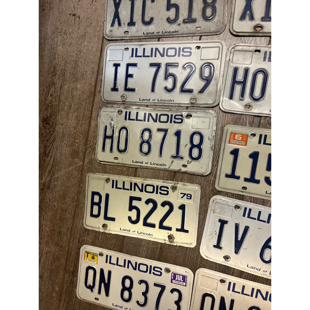 Vintage Large Lot (22) Illinois License Plates 1980s Blue / White Land of Lincoln