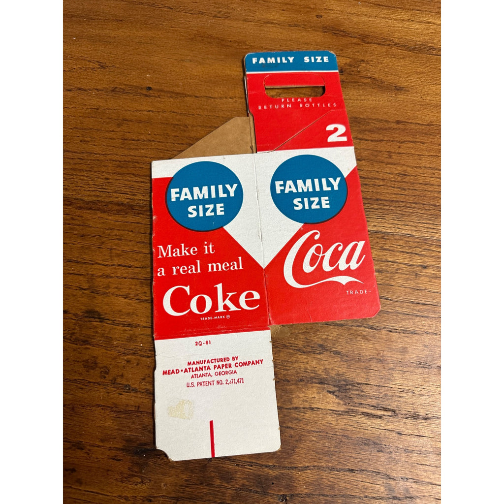 Vintage Coca Cola Family Size Soda Bottle Caddy Carrier Cardboard 2-Pack