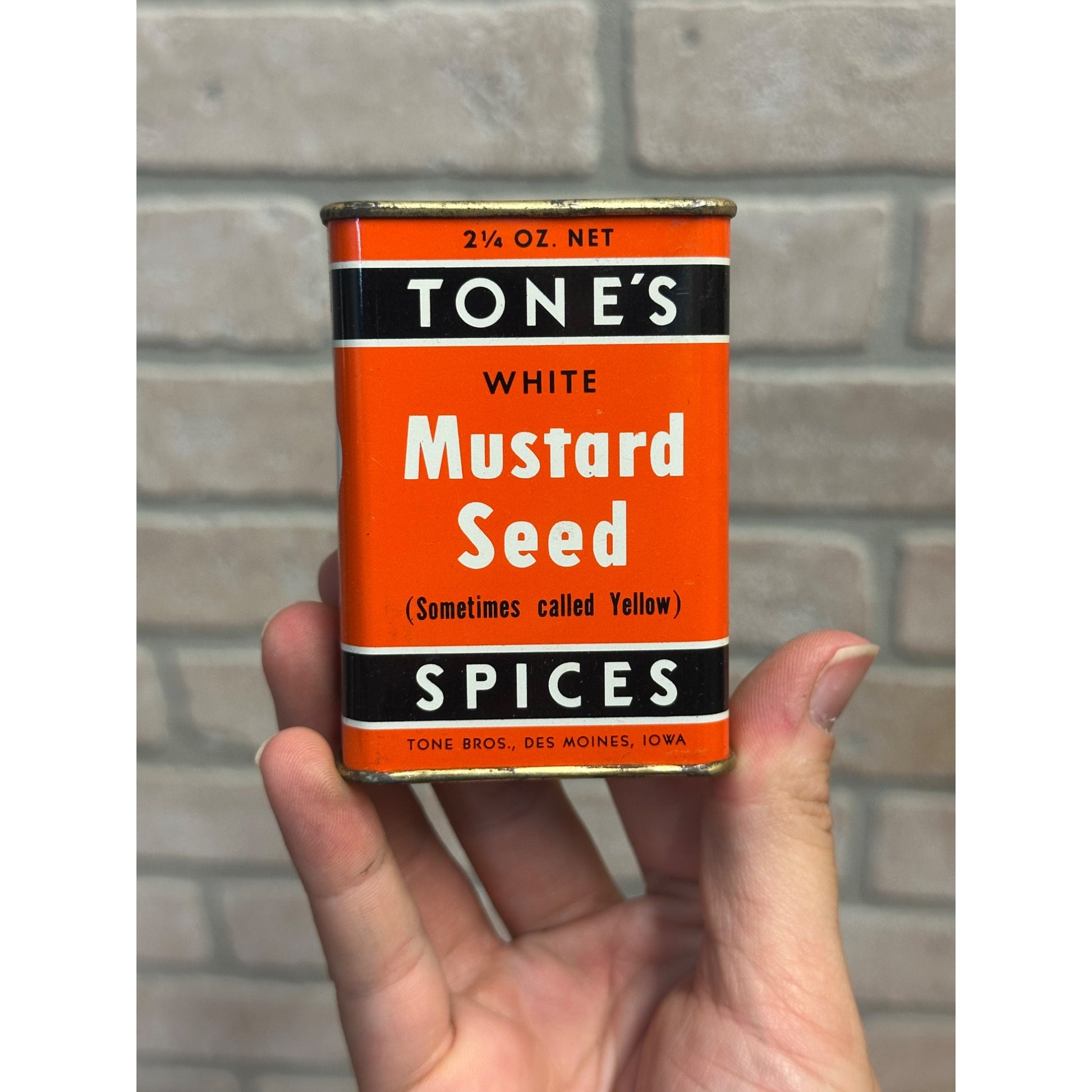 Vintage 1900s Tone's Mustard Seed Spice Tin Advertising Des Moines Iowa IA