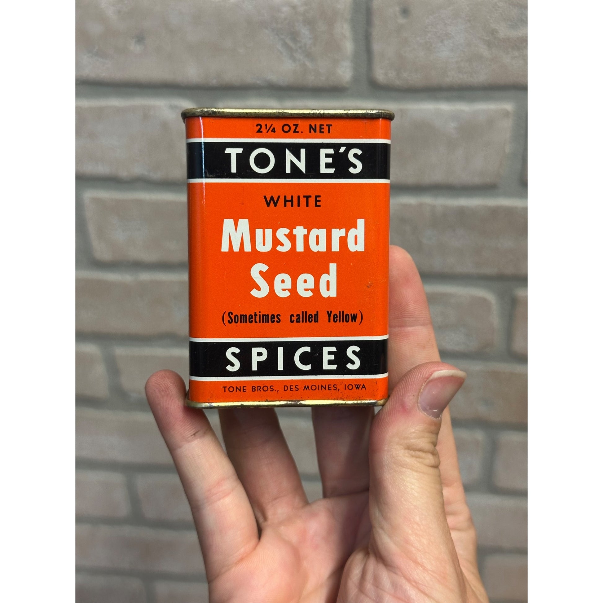 Vintage 1900s Tone's Mustard Seed Spice Tin Advertising Des Moines Iowa IA