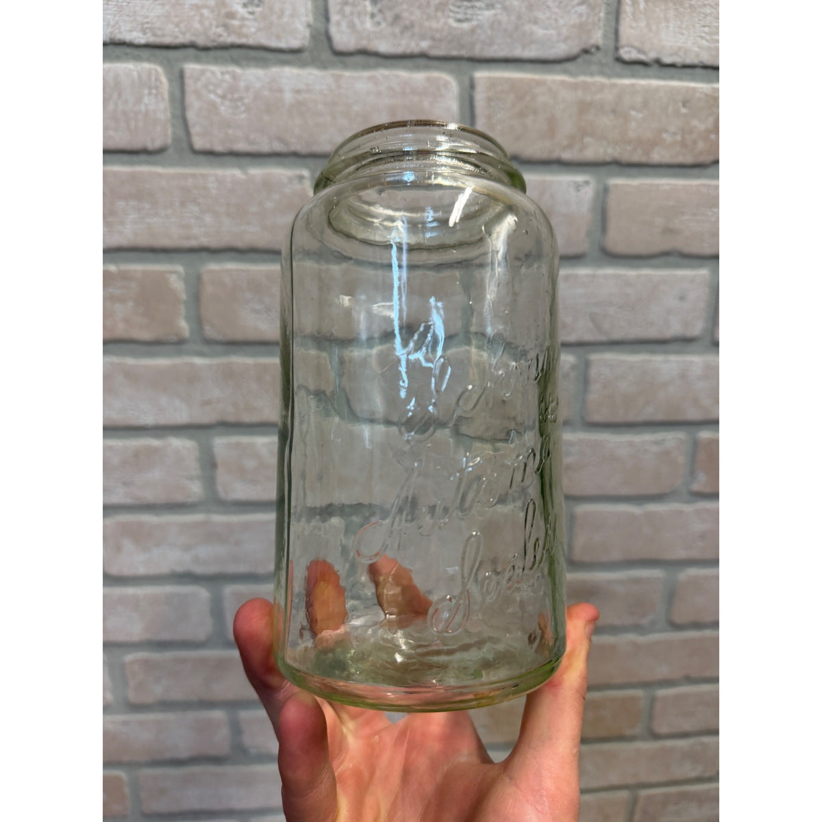 Vintage 1900’s Schram Automatic Sealer Clear Quart Fruit Canning Jar