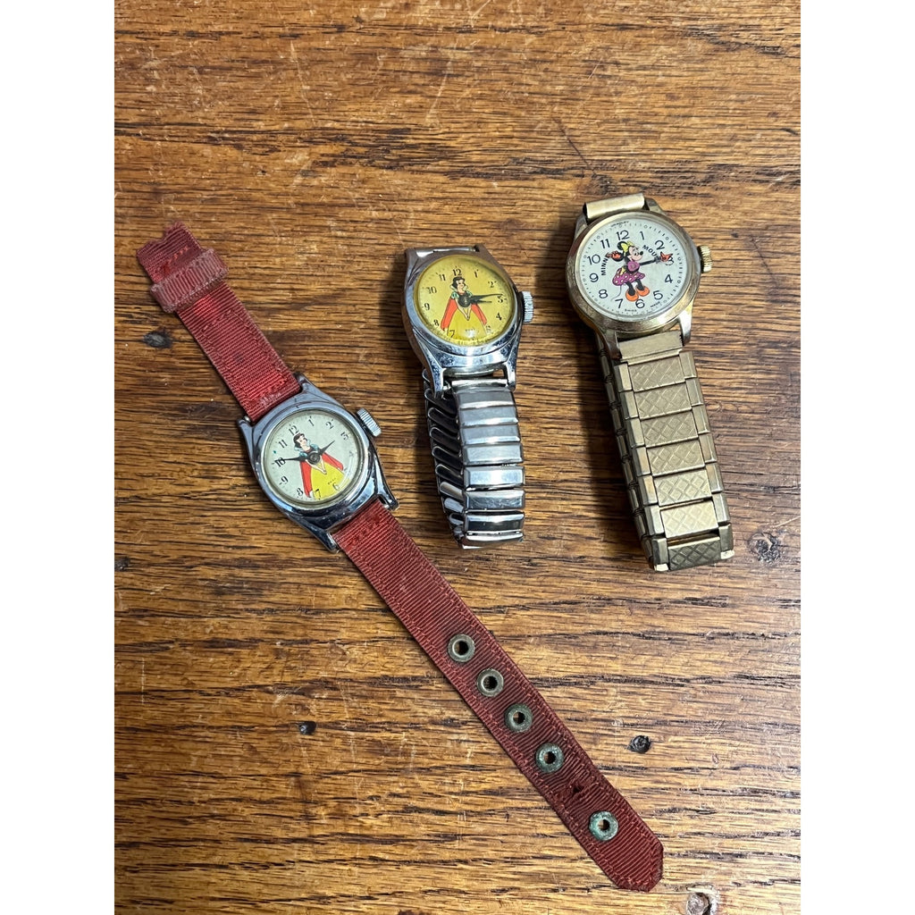Vintage 1950s Snow White & Minnie Mouse Wristwatches Parts/Repair Lot 3 Watches