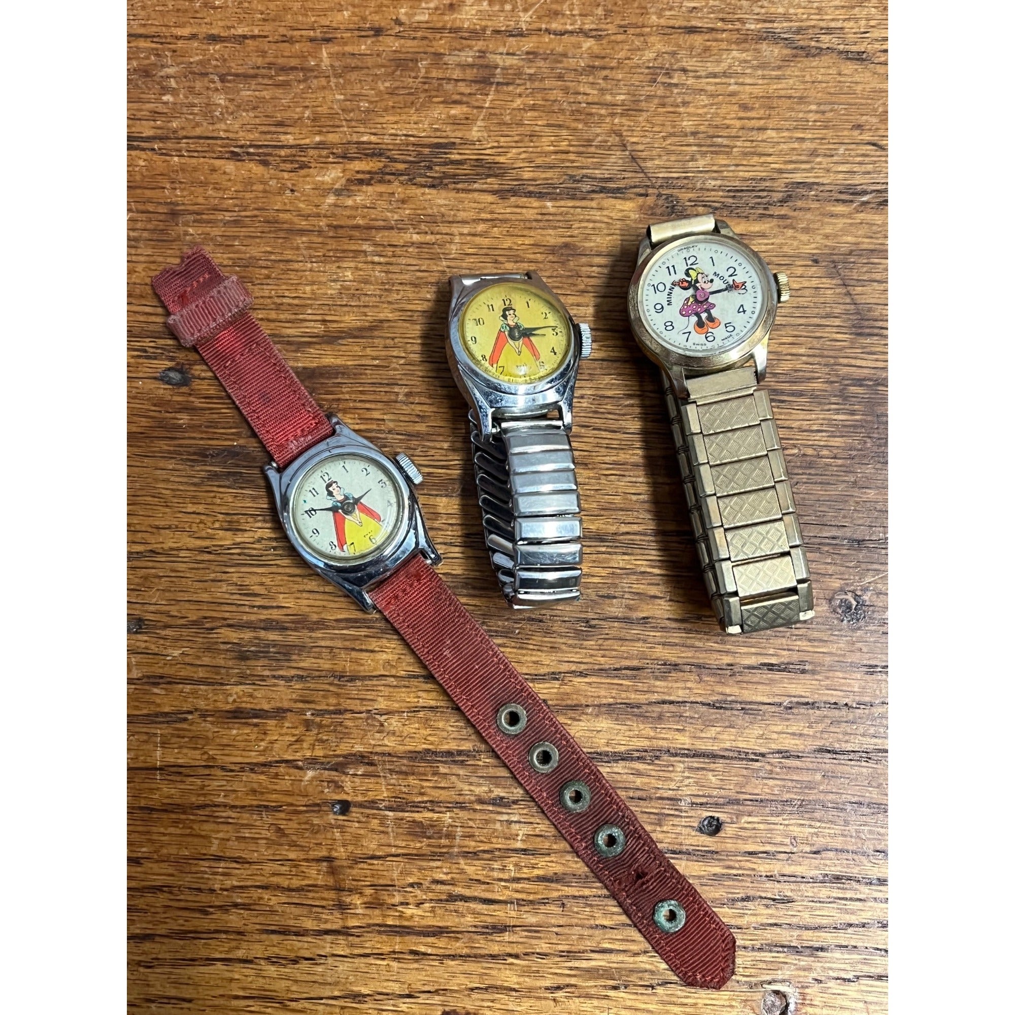 Vintage 1950s Snow White & Minnie Mouse Wristwatches Parts/Repair Lot 3 Watches