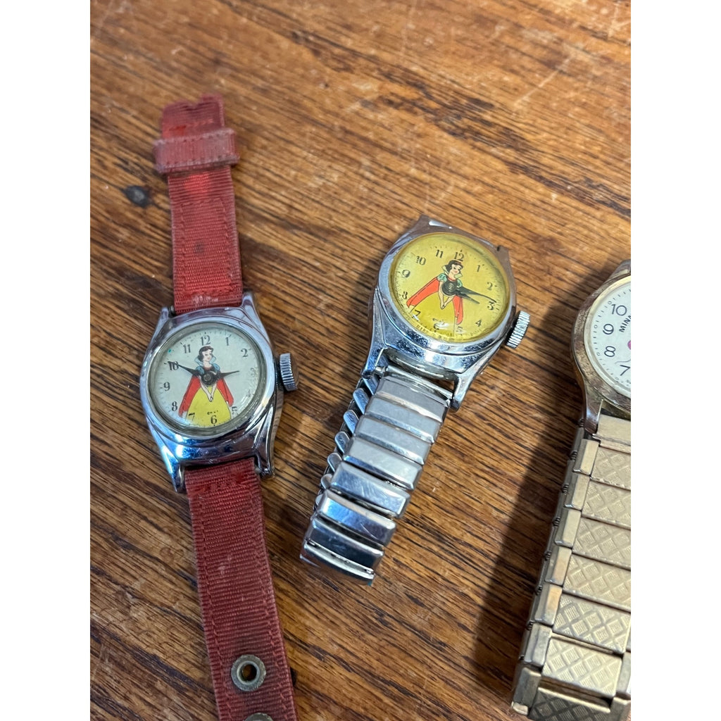 Vintage 1950s Snow White & Minnie Mouse Wristwatches Parts/Repair Lot 3 Watches