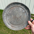 Antique 19th c. Primitive Tin Child Nursery Rhythm Plate Cat and the Fiddle 8.5"