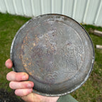 Antique 19th c. Primitive Tin Child Nursery Rhythm Plate Cat and the Fiddle 8.5"