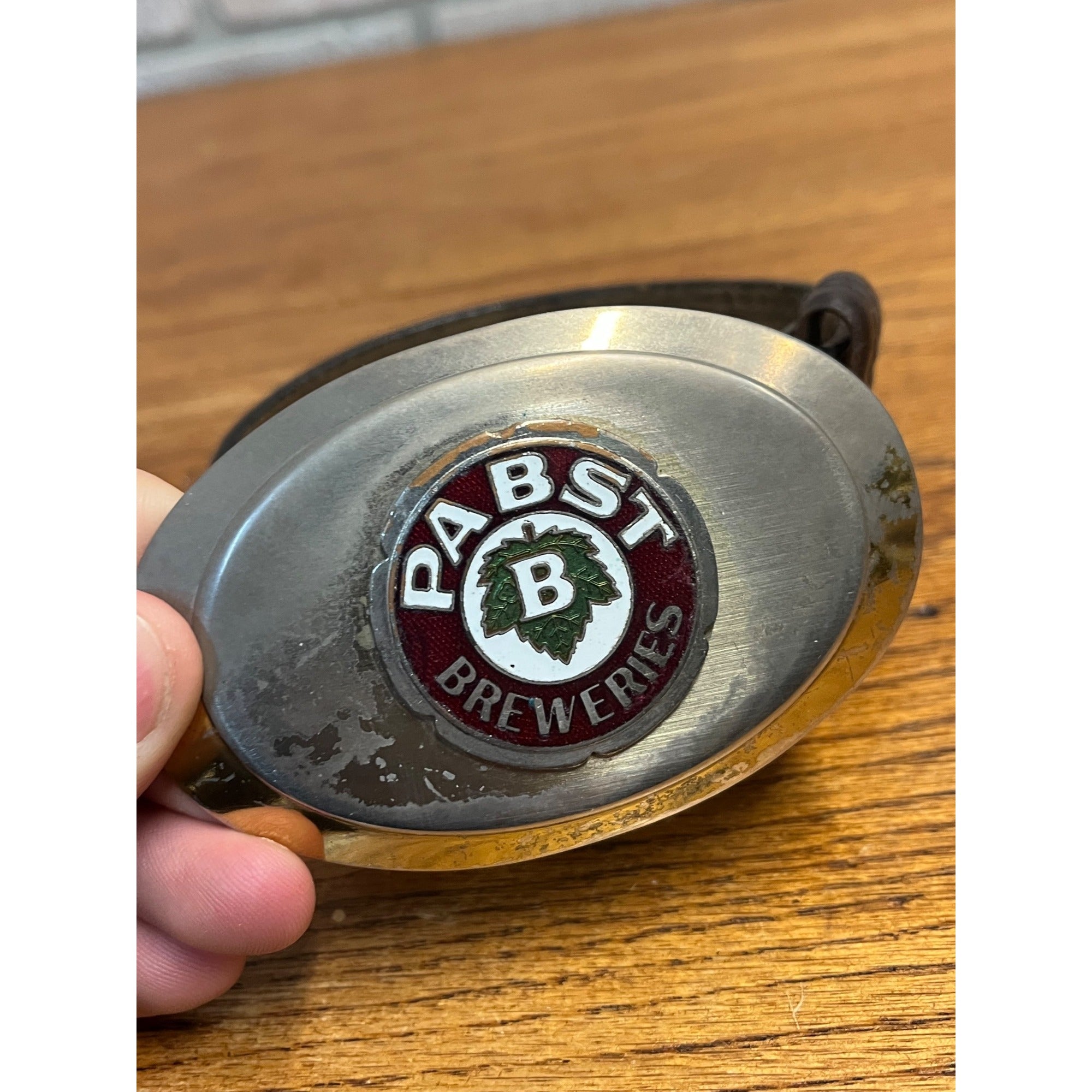 Vintage 1930s Pabst Blue Ribbon Beer Breweries Belt Buckle Enamel Logo Milwaukee