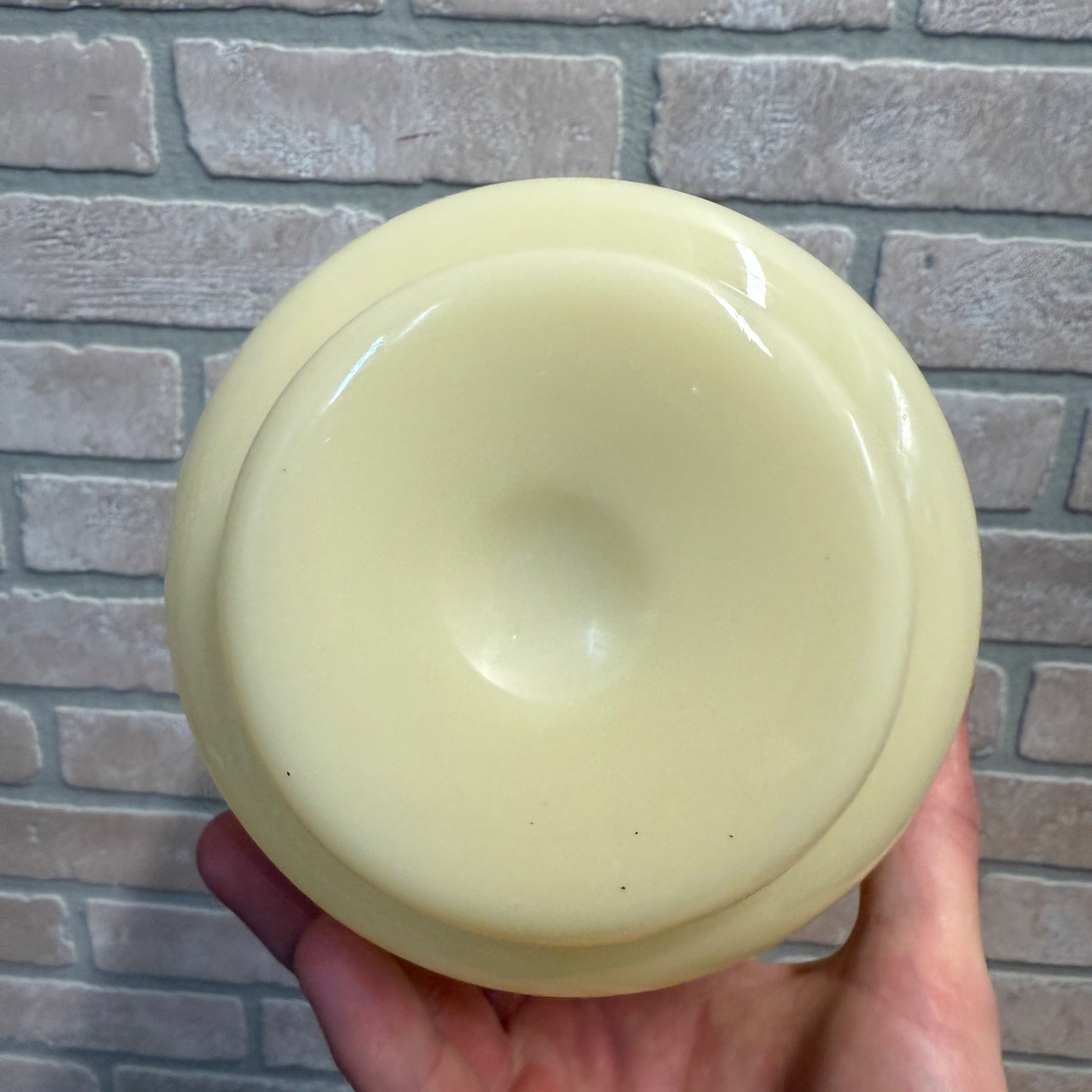Vintage Mid Century Glassware Yellow Custard Beige Vase Pot Planter