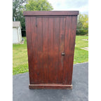 Antique Primitive Red Painted Farmhouse Kitchen Large Pantry Cupboard