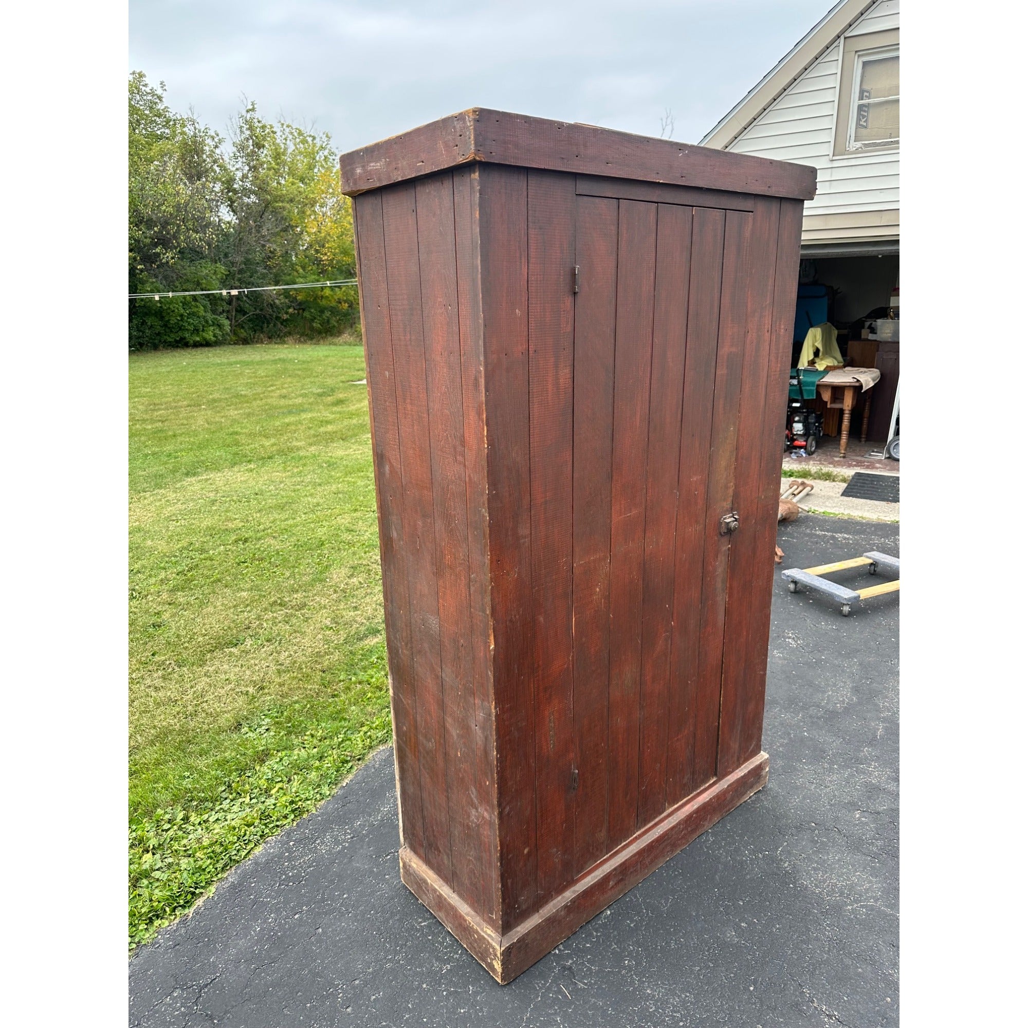 Antique Primitive Red Painted Farmhouse Kitchen Large Pantry Cupboard