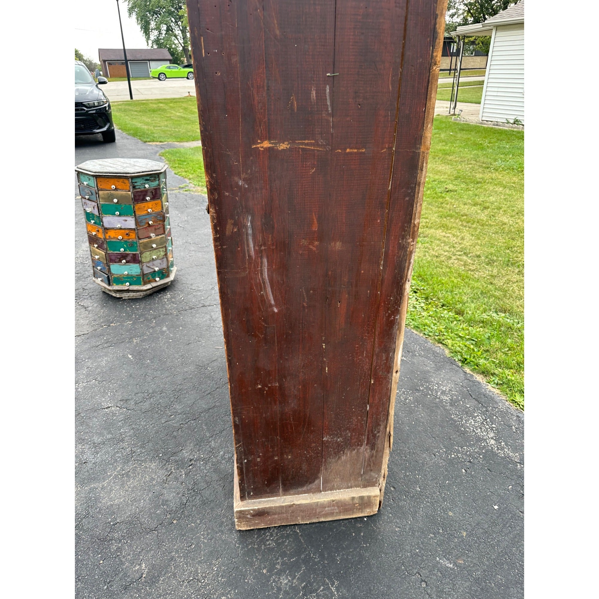 Antique Primitive Red Painted Farmhouse Kitchen Large Pantry Cupboard