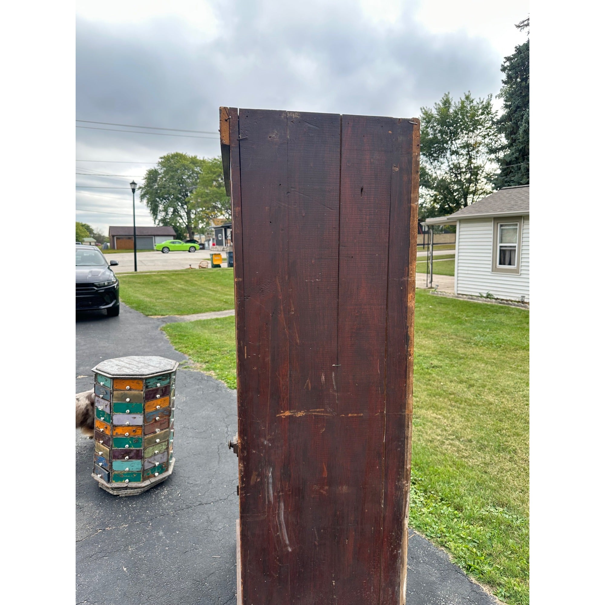 Antique Primitive Red Painted Farmhouse Kitchen Large Pantry Cupboard