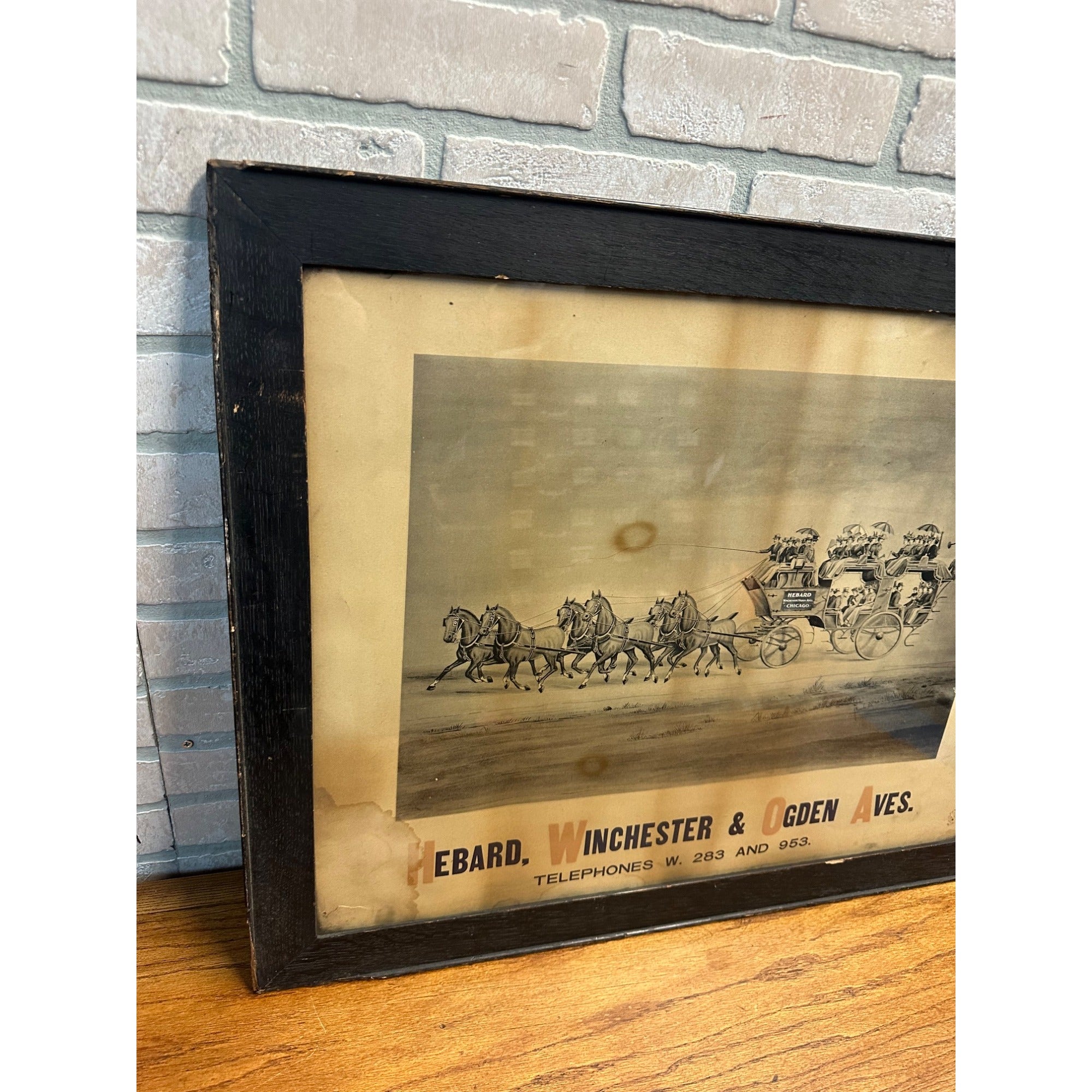 RARE Original 1890s Hebard Transportation Co. Chicago Framed Liutho Advertising Sign