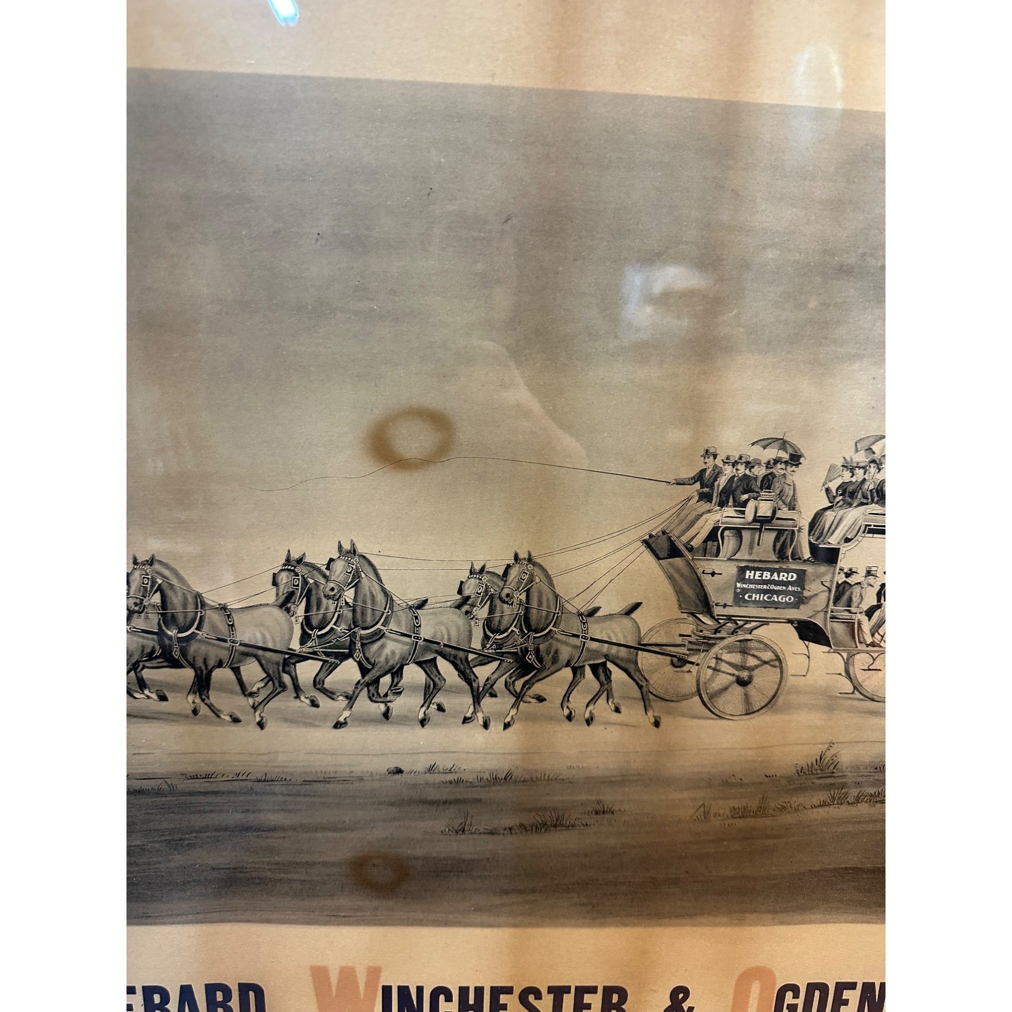 RARE Original 1890s Hebard Transportation Co. Chicago Framed Liutho Advertising Sign