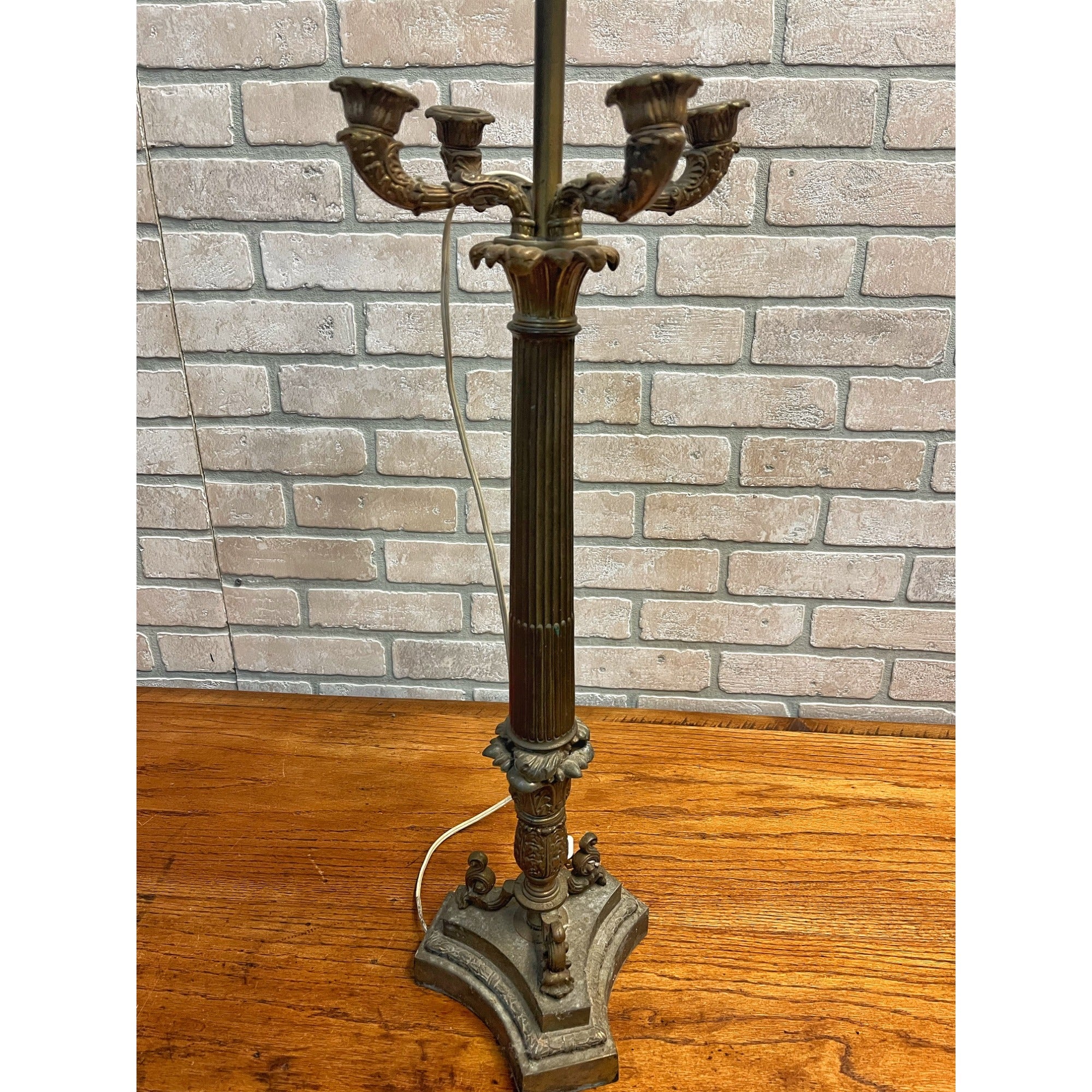 Antique Neoclassical French Bronze Tall Candlestick Electric Lamp PARTS/REPAIR